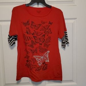 No Boundaries Red Butterfly Print T-Shirt